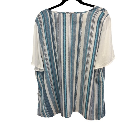 Bloomchic V-neck Striped Flutter Short Sleeve Blouse Polyester Blend Top Size 18 - Picture 4 of 4